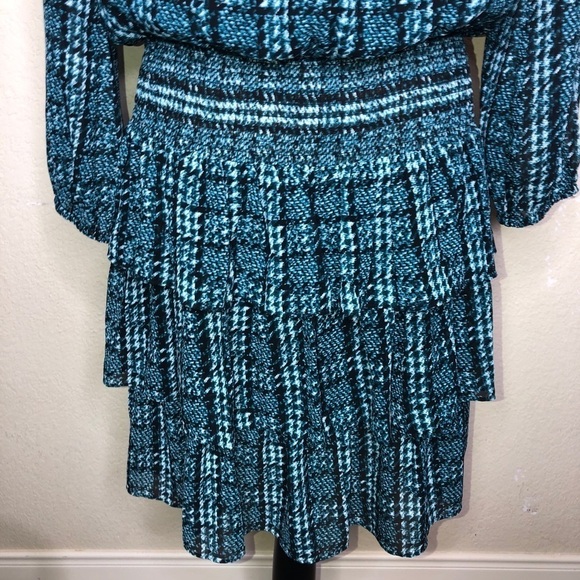 Michael Michael Kors Dress Houndstooth Teal Black & White Ruffle Dress Size L - Picture 8 of 8